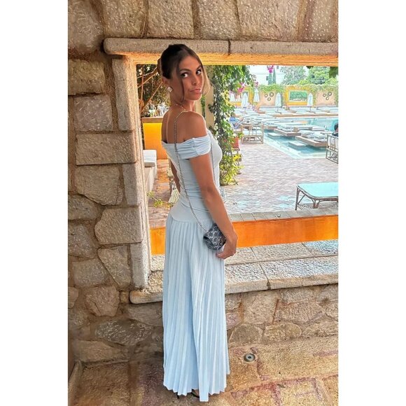 LIONESS Field Of Dreams Dress in Light Blue Small New Womens Long Maxi Gown - Picture 15 of 16